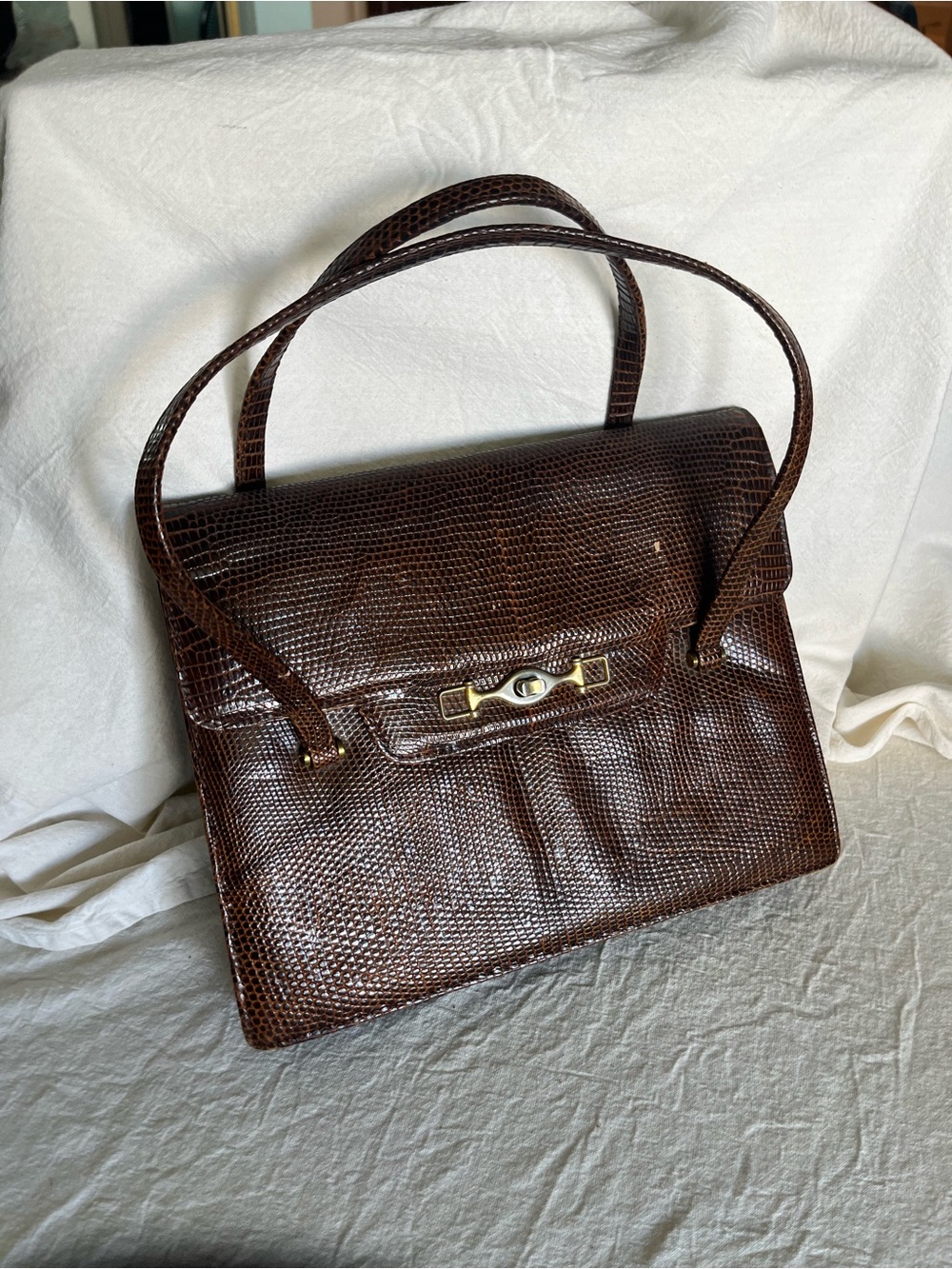 Vintage Brown Textured Top-Handle Women's Handbag